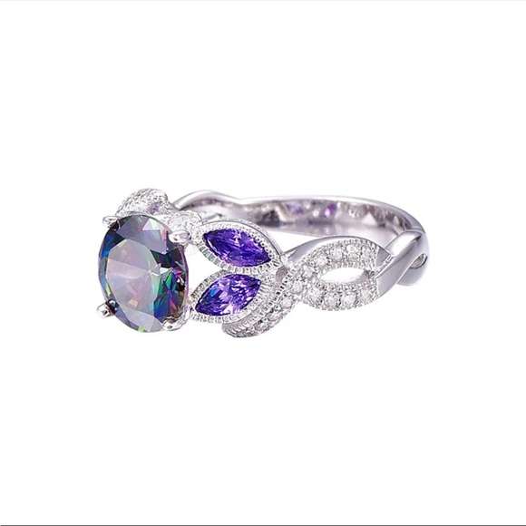 New Women’s 925 Silver Beautiful Marquise Amethyst Ring - Picture 3 of 4